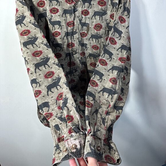 Buck Deer Flannel Print Shirt Mens 2XLT North River Outfitters Brown 17.5" x 35" - Picture 5 of 8